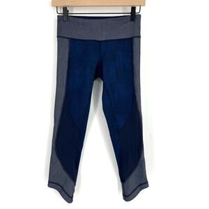 Lululemon Wunder Under Crop Sashiko Size 4 Sashico Cross Inkwell Rugged Blue